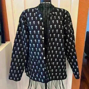 Reversible Quilted Ladies Asian Inspired Jacket Navy & Green Measures L